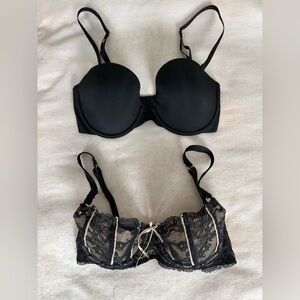 Lot Of 2 Black Lace Bras DKNY Natori Strapless 32B